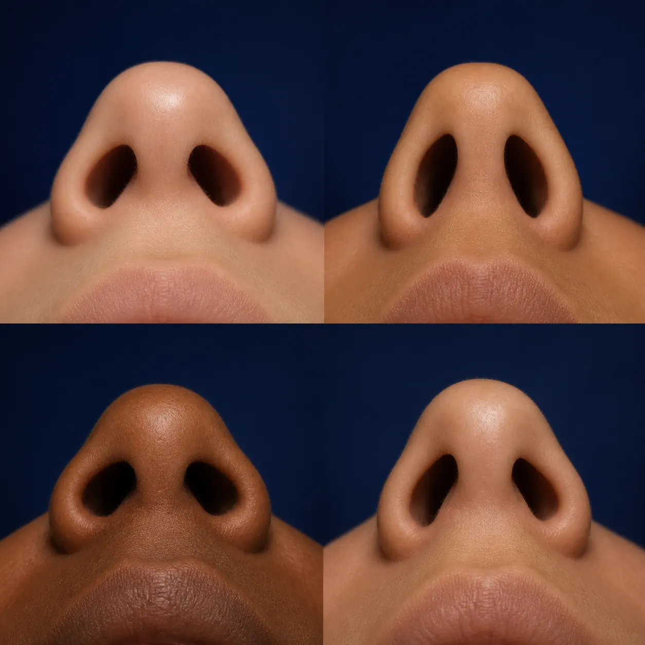 Editorial comparison showing rounded, elongated, teardrop-like, and mixed nostril opening outlines