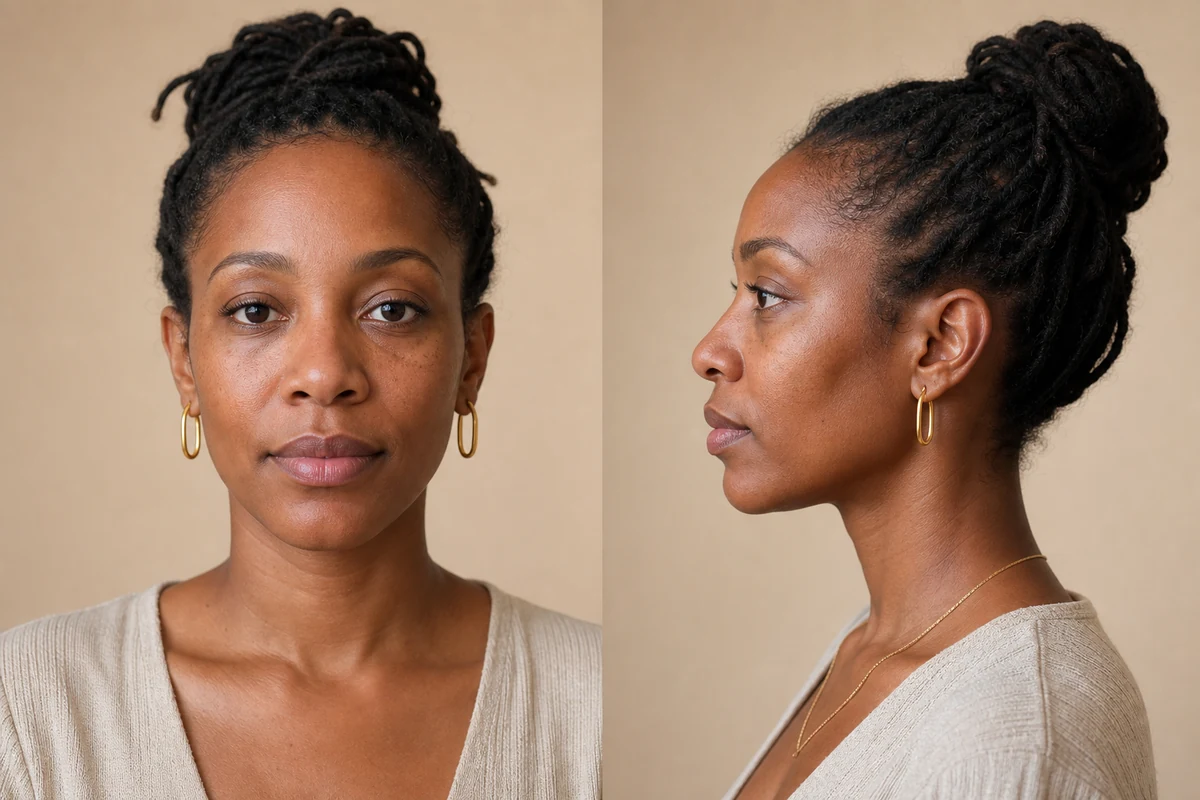 Front and side profile photos used to compare Nubian nose bridge, base and tip proportions