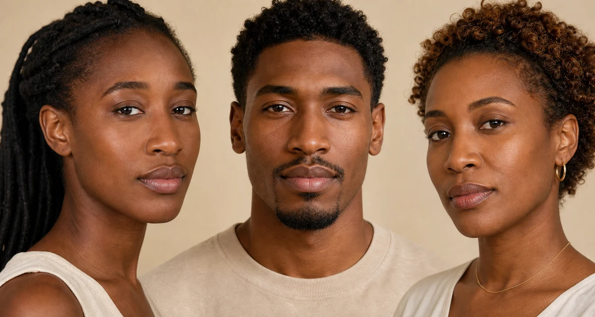 Three adults showing natural variations of the Nubian nose shape from front and three-quarter views
