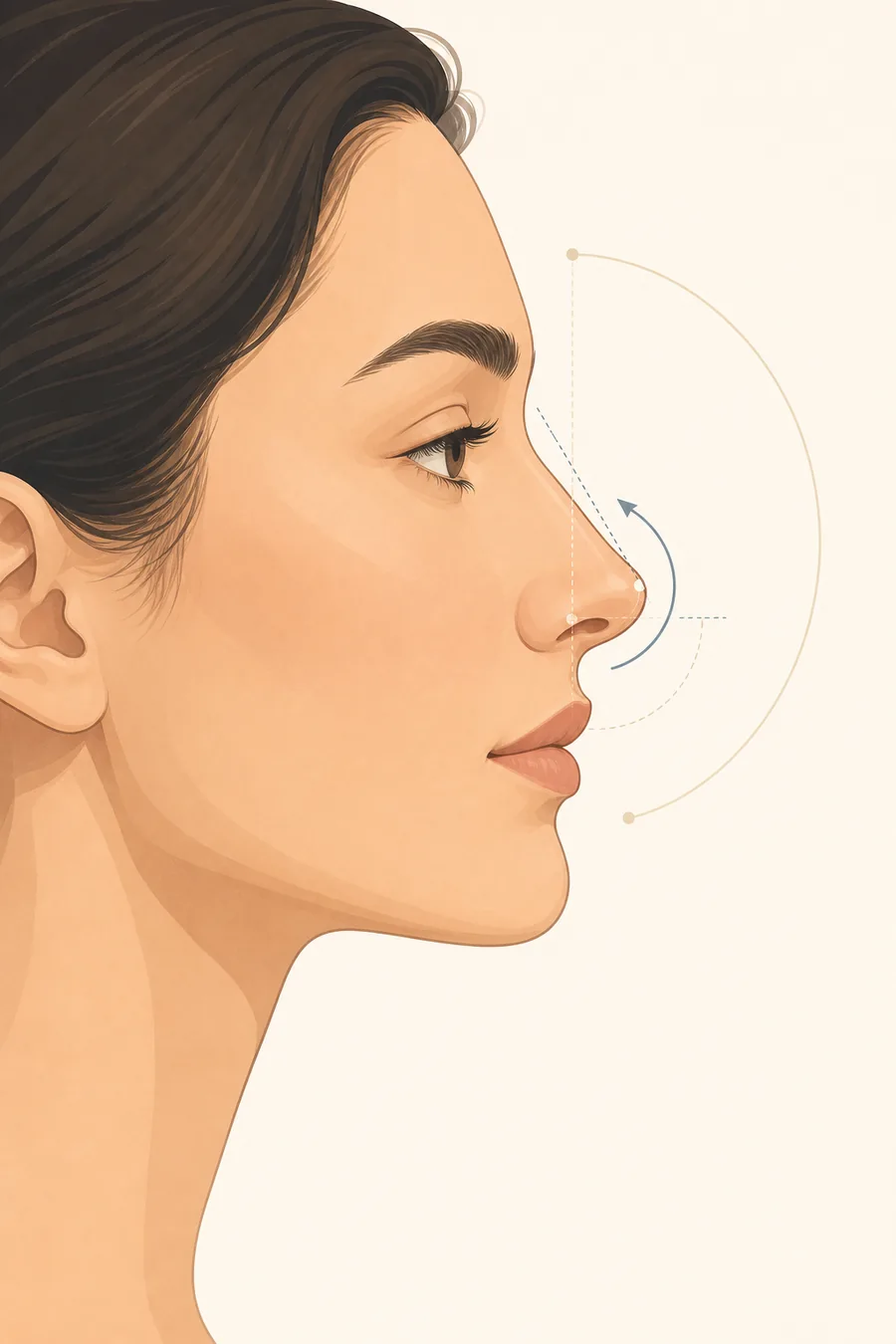 Editorial side-profile illustration showing an upturned nose tip and profile angle guide